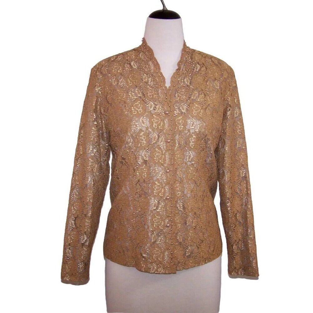 Karen Scott Jacket Small Pearl Beaded Lace Long Sleeves Night Out Dressy